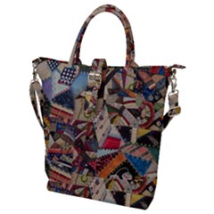 Background Embroidery Pattern Stitches Abstract Buckle Top Tote Bag by Pakemis