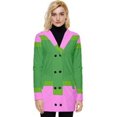 Pink And Green 1105 - Groovy Retro Style Art Button Up Hooded Coat 