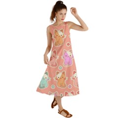 Cute Kawaii Kittens Seamless Pattern Summer Maxi Dress by Pakemis