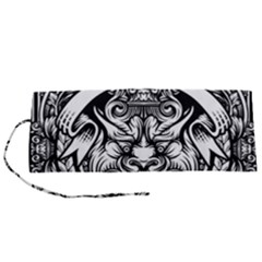 Tiger Illustration Vintage Border Frame Engraving With Retro Ornament Pattern Antique Rococo Style D Roll Up Canvas Pencil Holder (s) by Pakemis
