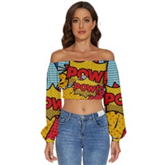 Pow Word Pop Art Style Expression Vector Long Sleeve Crinkled Weave Crop Top by Pakemis