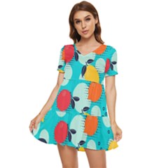 Pop Art Style Citrus Seamless Pattern Tiered Short Sleeve Babydoll Dress by Pakemis
