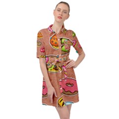 Doughnut Doodle Colorful Seamless Pattern Belted Shirt Dress