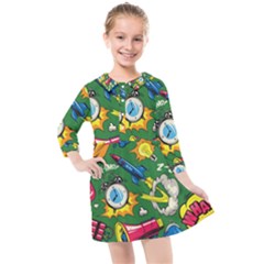 Pop Art Colorful Seamless Pattern Kids  Quarter Sleeve Shirt Dress by Pakemis