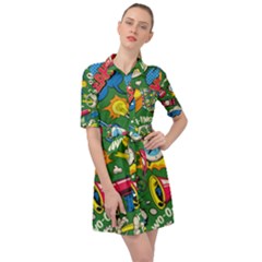 Pop Art Colorful Seamless Pattern Belted Shirt Dress by Pakemis