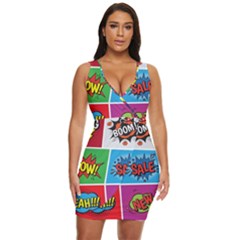 Pop Art Comic Vector Speech Cartoon Bubbles Popart Style With Humor Text Boom Bang Bubbling Expressi Draped Bodycon Dress by Pakemis