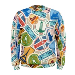Travel Pattern Immigration Stamps Stickers With Historical Cultural Objects Travelling Visa Immigran Men s Sweatshirt by Pakemis