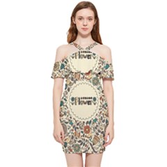 Seamless Pattern With Flower Birds Shoulder Frill Bodycon Summer Dress by Pakemis
