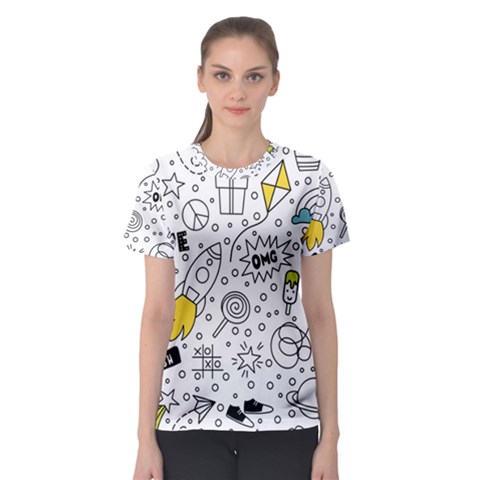 Set Cute Colorful Doodle Hand Drawing Women s Sport Mesh Tee by Pakemis