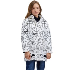 Set Cute Colorful Doodle Hand Drawing Kid s Hooded Longline Puffer Jacket by Pakemis