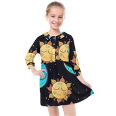 Seamless Pattern With Sun Moon Children Kids  Quarter Sleeve Shirt Dress by Pakemis