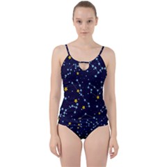 Seamless Pattern With Cartoon Zodiac Constellations Starry Sky Cut Out Top Tankini Set by Pakemis