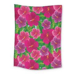 Background-cute-flowers-fuchsia-with-leaves Medium Tapestry by Pakemis