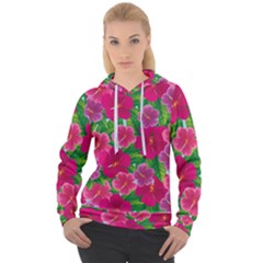 Background-cute-flowers-fuchsia-with-leaves Women s Overhead Hoodie by Pakemis