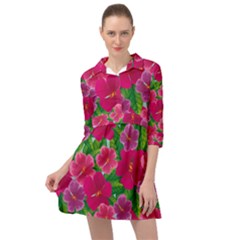 Background-cute-flowers-fuchsia-with-leaves Mini Skater Shirt Dress by Pakemis