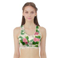 Cute-pink-flowers-with-leaves-pattern Sports Bra With Border