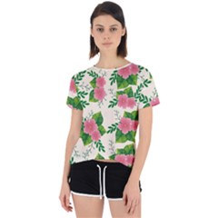 Cute-pink-flowers-with-leaves-pattern Open Back Sport Tee