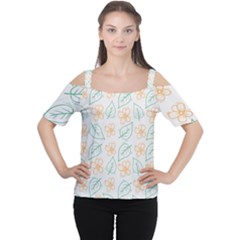 Hand-drawn-cute-flowers-with-leaves-pattern Cutout Shoulder Tee