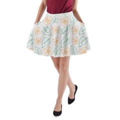 Hand-drawn-cute-flowers-with-leaves-pattern A-line Pocket Skirt