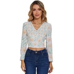 Hand-drawn-cute-flowers-with-leaves-pattern Long Sleeve V-neck Top