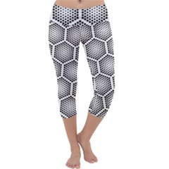 Halftone-tech-hexagons-seamless-pattern Capri Yoga Leggings by Pakemis