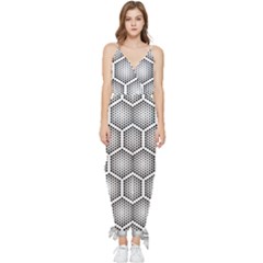 Halftone-tech-hexagons-seamless-pattern Sleeveless Tie Ankle Chiffon Jumpsuit by Pakemis