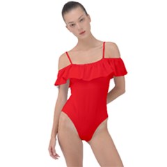 Color Red Frill Detail One Piece Swimsuit by Kultjers