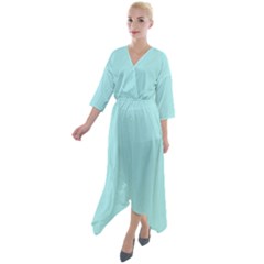 Color Pale Turquoise Quarter Sleeve Wrap Front Maxi Dress