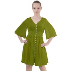 Color Olive Boho Button Up Dress by Kultjers