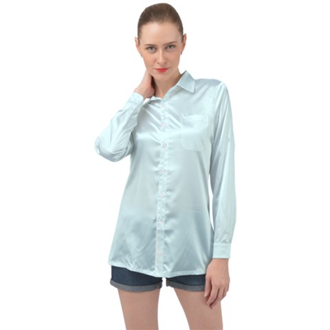 Color Light Cyan Long Sleeve Satin Shirt by Kultjers