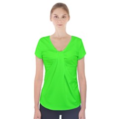 Color Neon Green Short Sleeve Front Detail Top by Kultjers