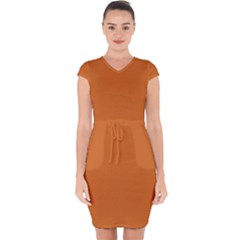 Color Chocolate Capsleeve Drawstring Dress  by Kultjers