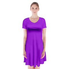 Color Dark Violet Short Sleeve V-neck Flare Dress by Kultjers