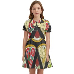 Vector-seamless-pattern-with-italian-pizza-top-view Kids  Bow Tie Puff Sleeve Dress by Pakemis