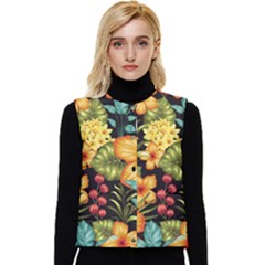 Fabulous Colorful Floral Seamless Women s Short Button Up Puffer Vest by Pakemis