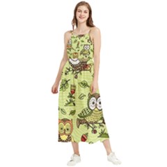 Seamless-pattern-with-flowers-owls Boho Sleeveless Summer Dress