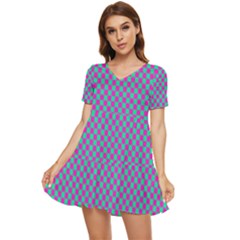 Pattern Tiered Short Sleeve Babydoll Dress by gasi