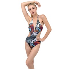 Abstract Art Plunging Cut Out Swimsuit