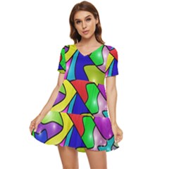 Colorful Abstract Art Tiered Short Sleeve Babydoll Dress by gasi