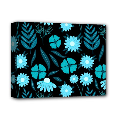 Flower Nature Blue Black Art Pattern Floral Deluxe Canvas 14  X 11  (stretched) by Uceng