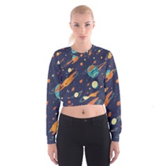 Space Galaxy Planet Universe Stars Night Fantasy Cropped Sweatshirt by Uceng