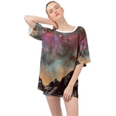 Mountain Space Galaxy Stars Universe Astronomy Oversized Chiffon Top by Uceng
