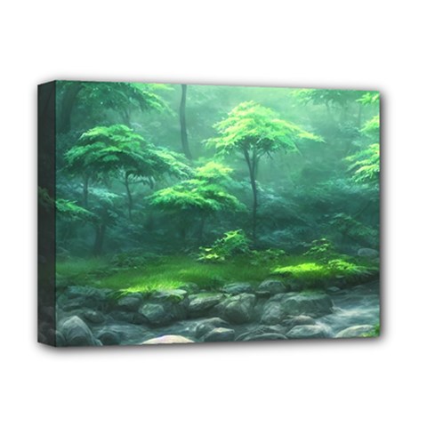 River Forest Woods Nature Rocks Japan Fantasy Deluxe Canvas 16  X 12  (stretched)  by Uceng
