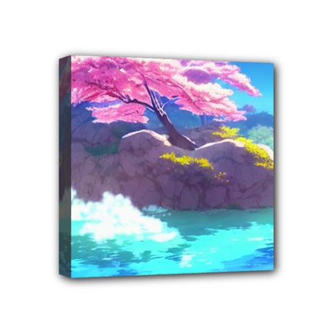 Fantasy Japan Mountains Cherry Blossoms Nature Mini Canvas 4  X 4  (stretched) by Uceng