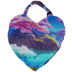 Fantasy Japan Mountains Cherry Blossoms Nature Giant Heart Shaped Tote by Uceng