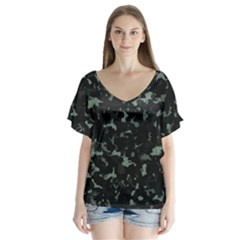 Pattern Texture Army Military Background V-neck Flutter Sleeve Top by Uceng
