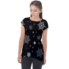 Christmas Snowflake Seamless Pattern With Tiled Falling Snow Cap Sleeve High Low Top by Uceng