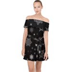 Christmas Snowflake Seamless Pattern With Tiled Falling Snow Off Shoulder Chiffon Dress