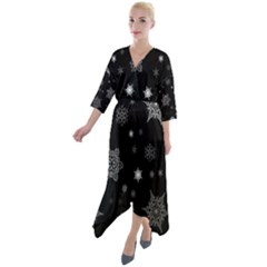 Christmas Snowflake Seamless Pattern With Tiled Falling Snow Quarter Sleeve Wrap Front Maxi Dress by Uceng