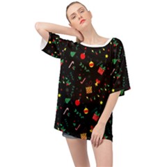 Christmas Pattern Texture Colorful Wallpaper Oversized Chiffon Top by Uceng